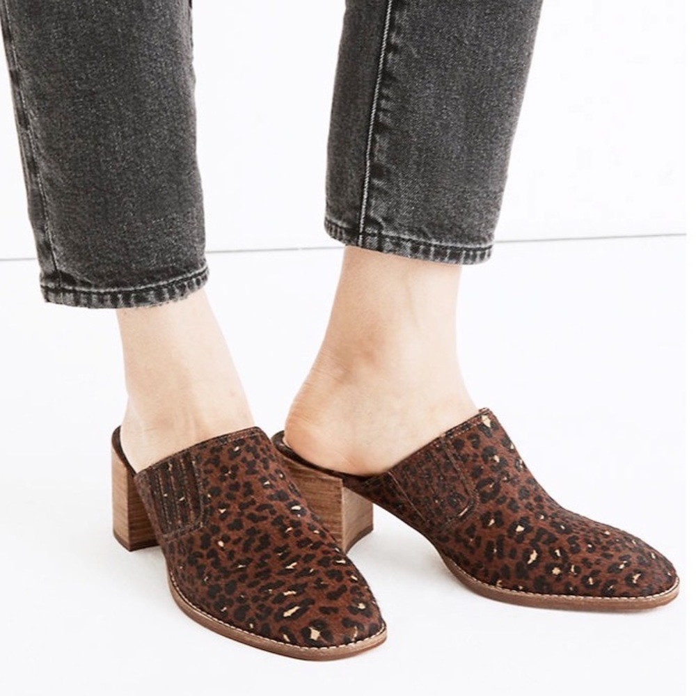 {Madewell} Carey Leopard Calf Hair Mules
